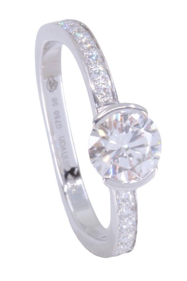 Solitaire DINH VAN "Flore" Moyen modèle en or blanc et diamants - Castafiore