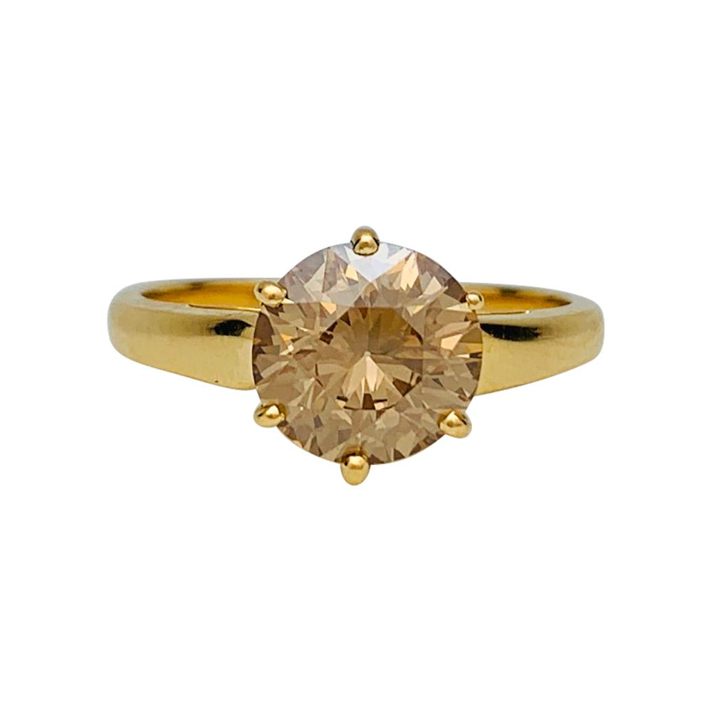 Solitaire or jaune, diamant brun 1,91 cts - Castafiore