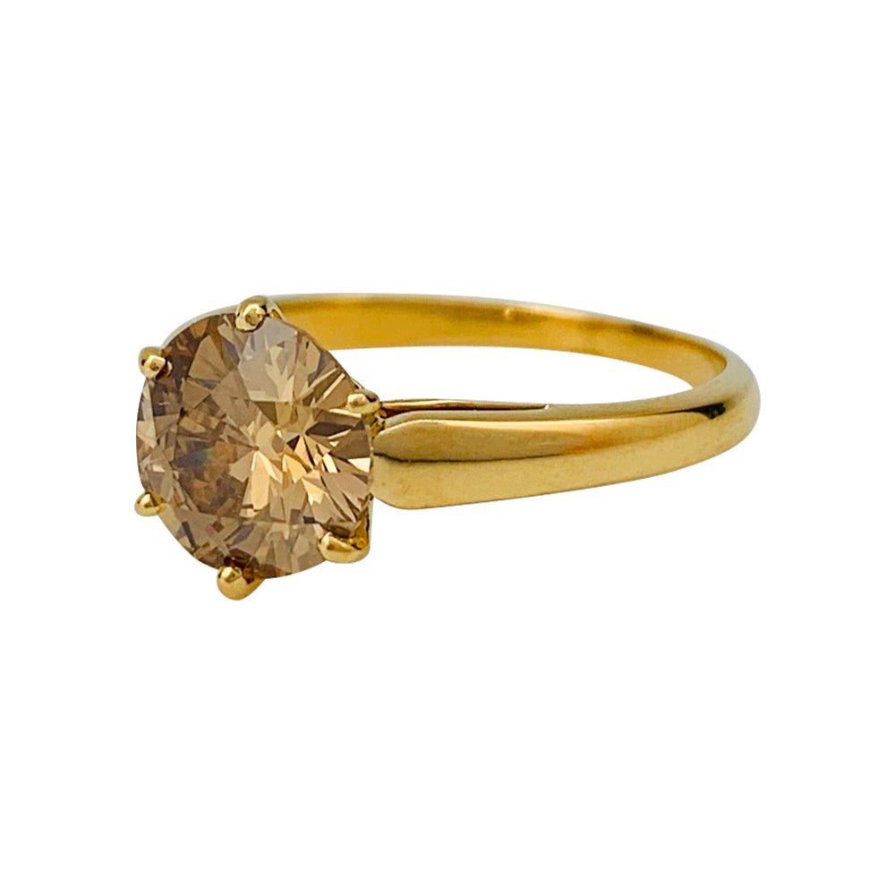 Solitaire or jaune, diamant brun 1,91 cts - Castafiore