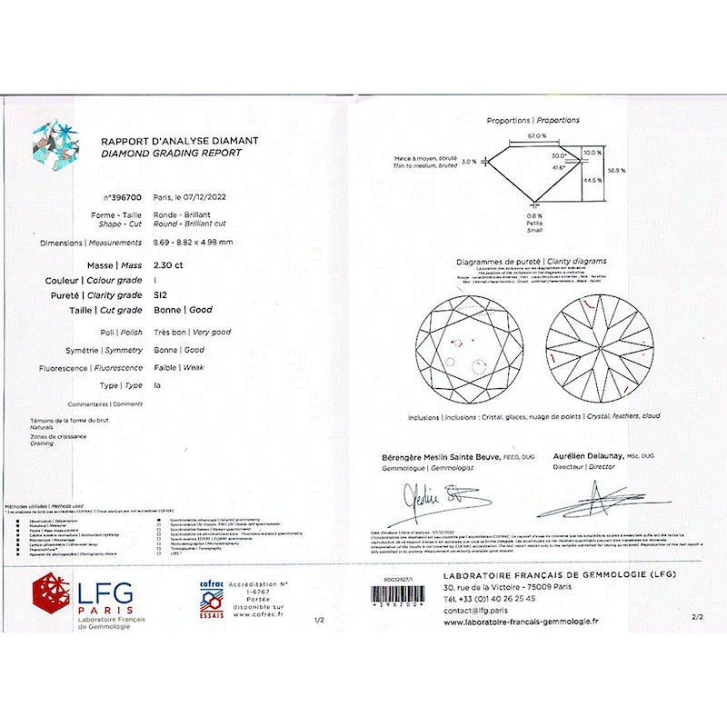 Solitaire platine, or blanc, diamant 2,30 cts - Castafiore