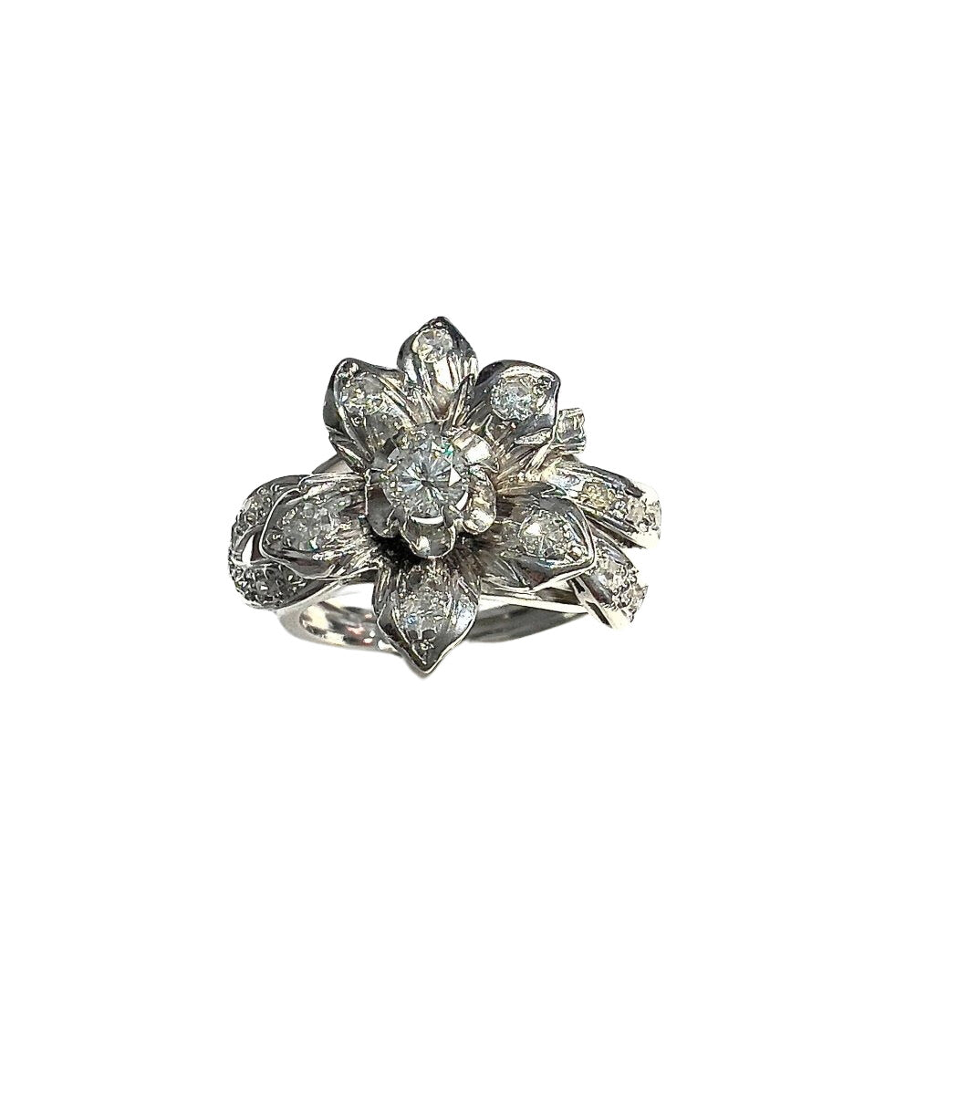 SORTIJA de PLATINO ESTILO RETRO ÉPOCA 1940-45 con DIAMANTES - Castafiore
