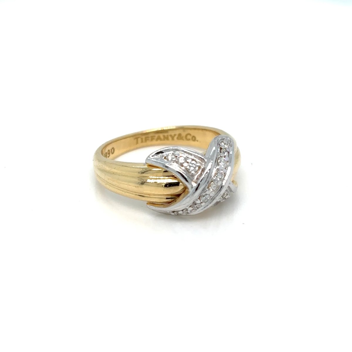Tiffany & Co. Diamond Iconic X Gold & Platinum Ring - Castafiore