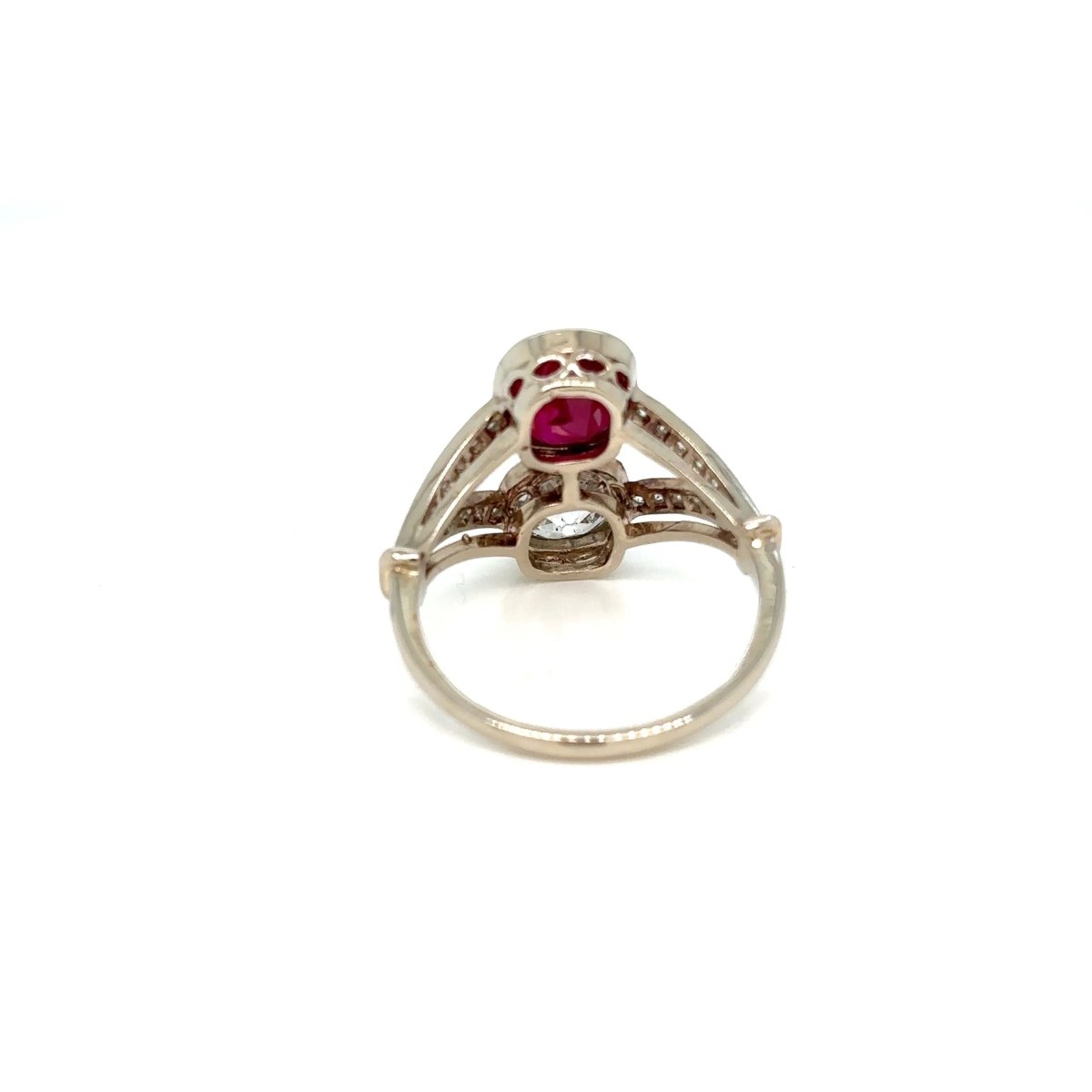 Victorian Certified Natural Unheated Ruby Diamond Vous et Moi Ring - Castafiore