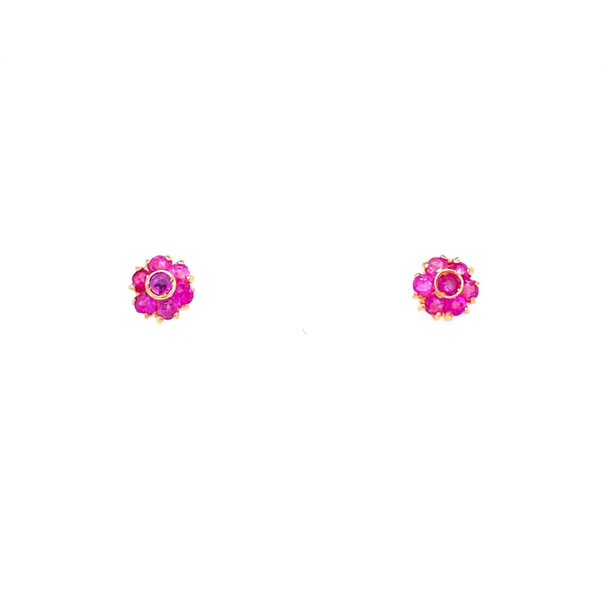 Vintage Ruby Gold Cluster Stud Earrings - Castafiore