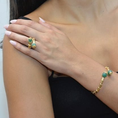 Zolotas Bracelet Earrings and Ring Set 18 K gold in Bamboo - Castafiore